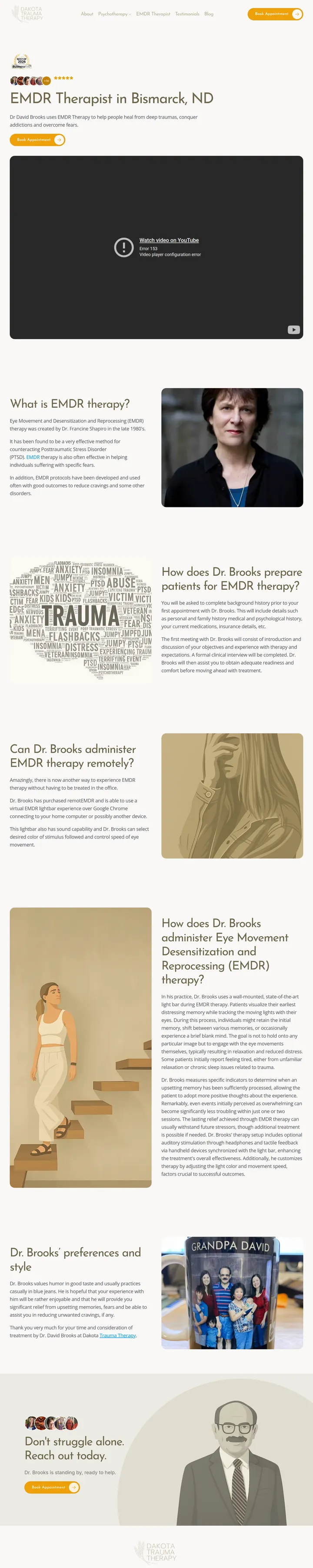 Full-page screenshot of the Dakota Trauma Therapy EMDR Therapist page