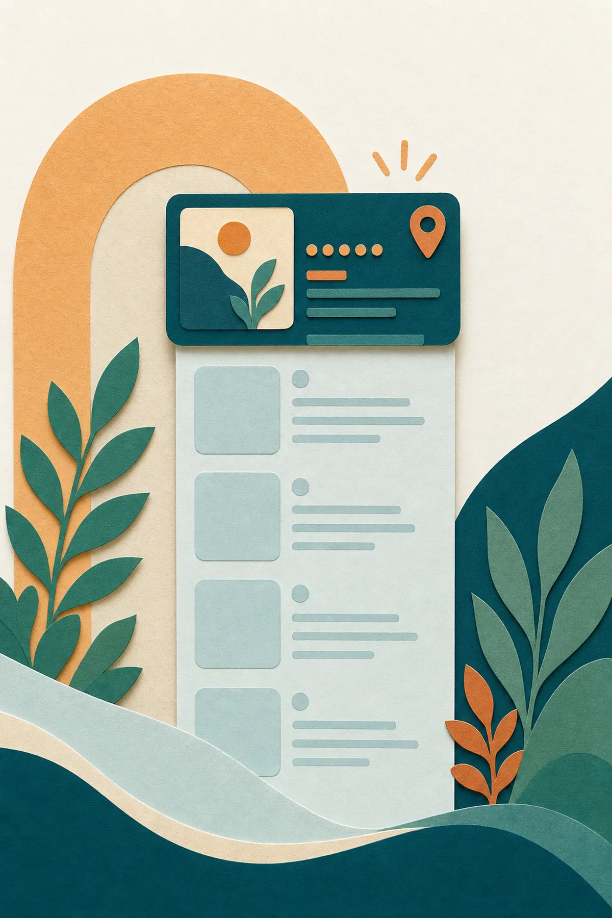Paper-cut illustration contrasting a practice invisible on Google with one visible at the top